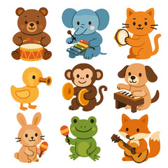 Fototapeta premium Dog frog vector musical piano icon monkey animals elephant cat guitar toy