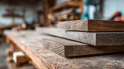 Carpentry Wood Planks on Workbench