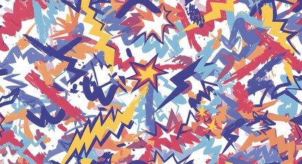 Dynamic Abstract Explosion of Color: Energetic Brushstrokes and Geometric Shapes.