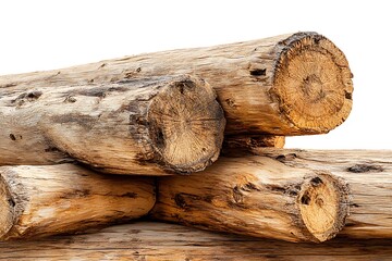 Stacked Rustic Wooden Logs Timber with Visible Grain on Transparent Background