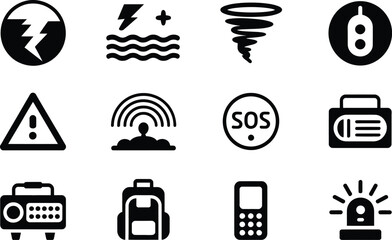 Emergency and weather alert icons lightning strike