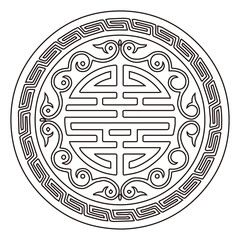 A classic circular Chinese longevity symbol displays intricate traditional details.