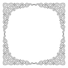 A decorative square frame displays an elegant black and white swirling pattern.