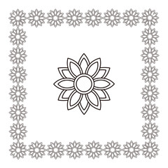 Outline flower drawing centered with a continuous decorative floral border.