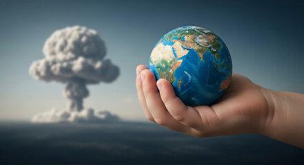 Large crowd of activists at an anti-nuclear demonstration, protesting for a peaceful, nuclear-free future in the desert.