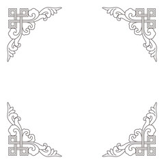 Elegant frame design with four ornate decorative corners and flowing line art patterns.