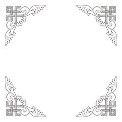 Traditional ornamental corner elements with swirl patterns create a beautiful frame.