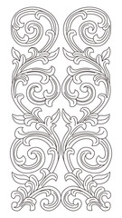Classic symmetrical ornate floral scroll pattern with flowing leaves creates an elegant decorative design.