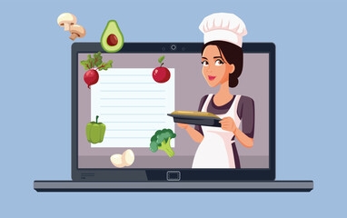 Online Food Ordering Service Vector Concept Illustration. Happy chef presenting the menu of an online restaurant for food ordering 