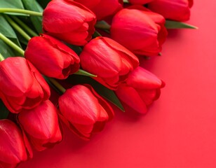 Red tulips on a red background