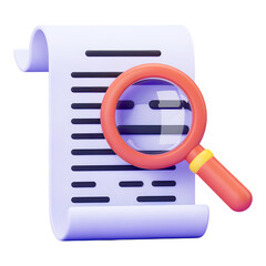 Magnifying glass over document isolated on transparent background