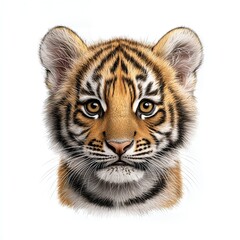 Fototapeta premium Close Up Portrait of a Tiger Cub Against White Background