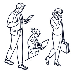 Business professionals using technology on the go and at their desks