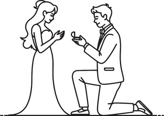 Man proposes to woman with ring box proposal engagement vector