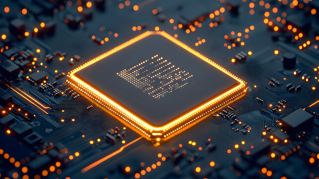 Close-up of a computer processor on a circuit board.