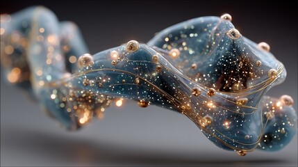 biotech inspired helix of transparent resin with luminous gel nodes