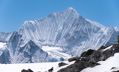 Beautiful view of Mt.Gangchempo (6,387 m) seen from Tsergo Ri (4,990m) the high point on the Langtang valley trek of Nepal. lies in Langtang region and has been perceived as best destination of Nepal.