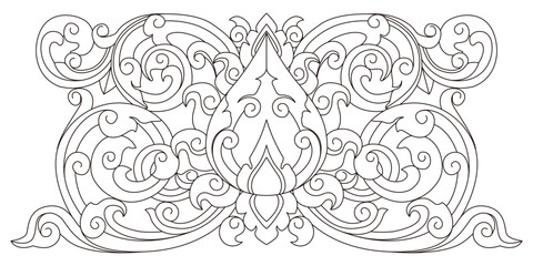 Elegant outline drawing features a classic ornate symmetrical floral pattern.
