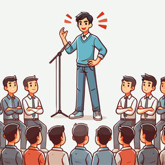 Man Gives a Speech to Audience Wearing Formal Attire Illustration