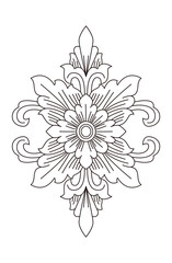 Ornate symmetrical floral pattern displays detailed classic elegant line art design element.