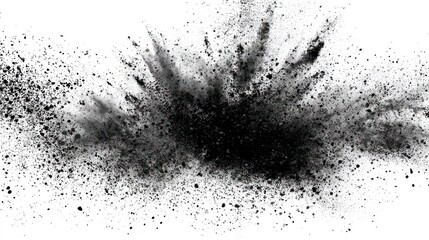 Fototapeta premium Abstract depiction of a mid-explosion, releasing dark particulate matter on a clean white backdrop