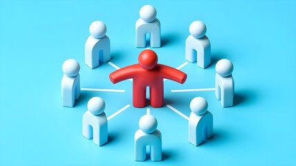 Team network and communication. Hand pointing red person icon block