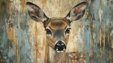 Fawn portrait against a textured wall
