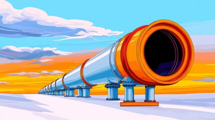 Long Blue Pipeline in Desert Sunset Pixel Art Landscape