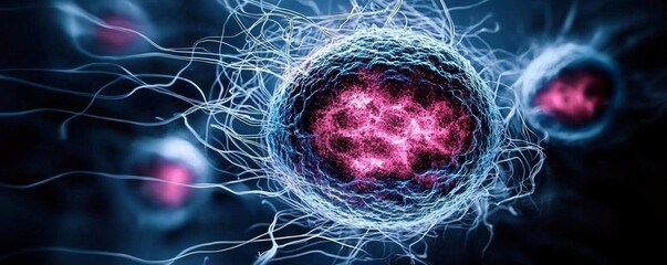 A dramatic portrayal of biochemical reactions as a storm inside the cell nucleus.