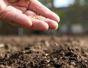 Hand scattering seeds into soil