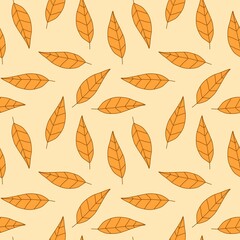 Seamless pattern with autumn leaves on cream background, perfect for fall-themed designs, textiles, and digital art.