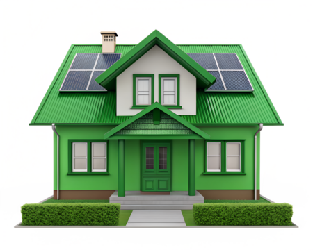 Green house equipped with solar panels promoting sustainable energy, PNG, isolated on transparent background. - Powered by Adobe