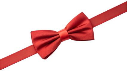 Red bow tie designed for formal occasions and sophisticated fashion looks, PNG, isolated on transparent background.