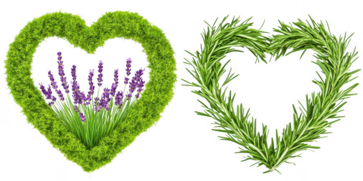 Floral heart shapes, lavender on transparent png background