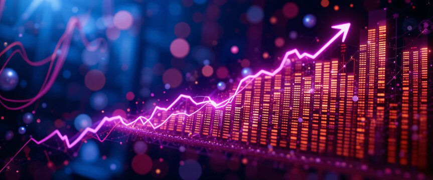 Glowing Purple Data Visualization Chart Showing Market Growth