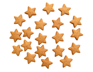 Mini Star Cookies Scattered in Circular Pattern with Cinnamon Dust, Flat Lay Decorative Style, PNG