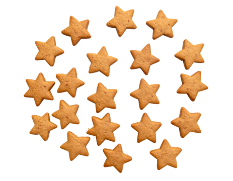  Mini Star Cookies Scattered in Circular Pattern with Cinnamon Dust, Flat Lay Decorative Style, PNG