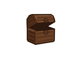 Pixelated Wooden Treasure Chest with Open Lid, Game Asset