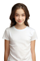 Fototapeta premium PNG A young girl wearing a white T-shirt photo background portrait.