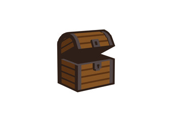 Open Wooden Treasure Chest with Brown and Dark Brown Accents