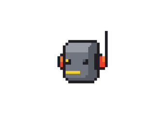 Pixel Art Robot Head with Antenna and Orange Earphones