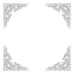 Four elegant ornamental scroll design elements form a beautiful classic decorative border frame.