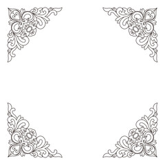 Four decorative floral corners frame a white background with elegance.