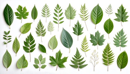 Botanical diversity showcases a multitude of vibrant green leaves in a flat lay arrangement on a