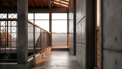 Obraz premium Minimalist Industrial Hallway with Concrete Walls and Warm Light