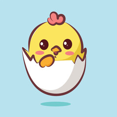 cute cartoon character chicken inside the egg shell for logo vector