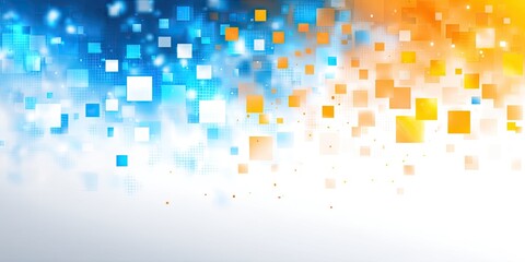 Abstract background with scattered squares in shades of blue and orange