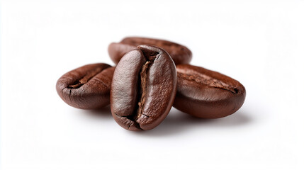 Obraz premium Roasted coffee beans close up on white background for premium coffee and brewing concept
