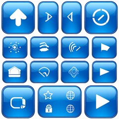 Set of glossy blue square icons