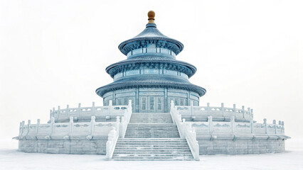 Simplified Ice Sculpture Temple of Heaven Blue White Winter
